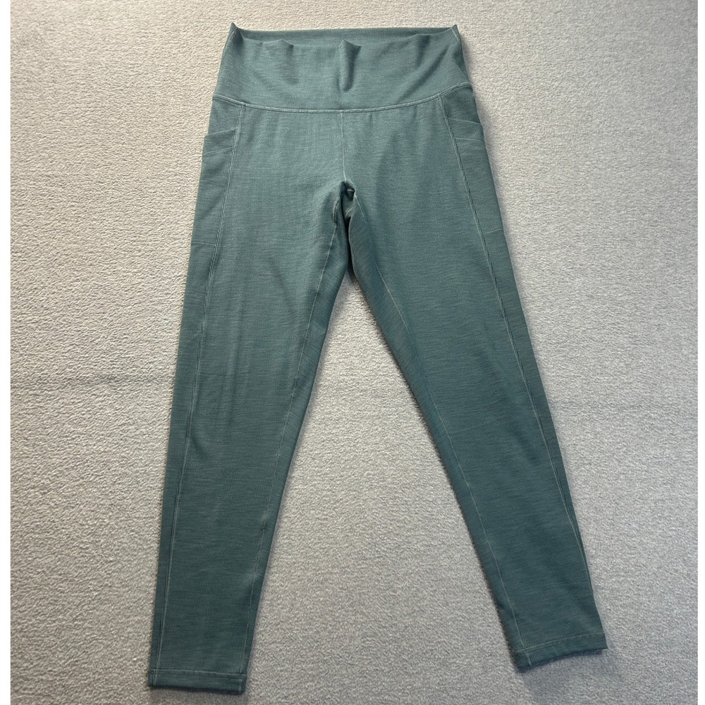 prAna Ribbed High Rise Leggings Womens Large Sage Green 7/8 Yoga Workout Pants